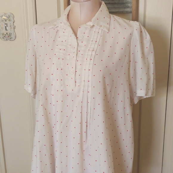 Summer Top Short Sleeves White Red Stars Collar - Picture 9 of 9